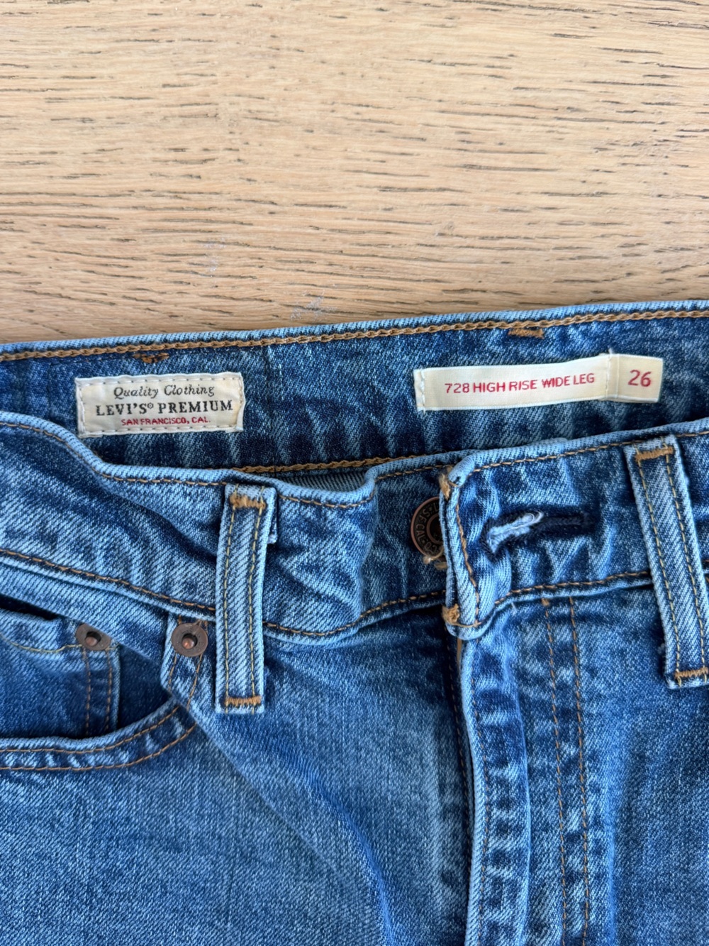 Levi's 728 High Rise Wide Leg Jeans - Blue Denim